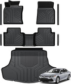 Floor Mats for Toyota Camry 2018-2024, All Weather Floor Mats Trunk Cargo Liner and Door Sill Guards Accessories, Full Coverage Set (Not fit AWD or Hybrid Models)