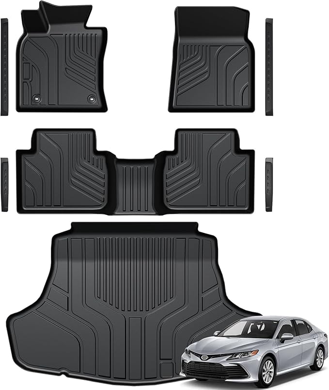 Floor Mats for Toyota Camry 2018-2024, All Weather Floor Mats Trunk Cargo Liner and Door Sill Guards Accessories, Full Coverage Set (Not fit AWD or Hybrid Models)