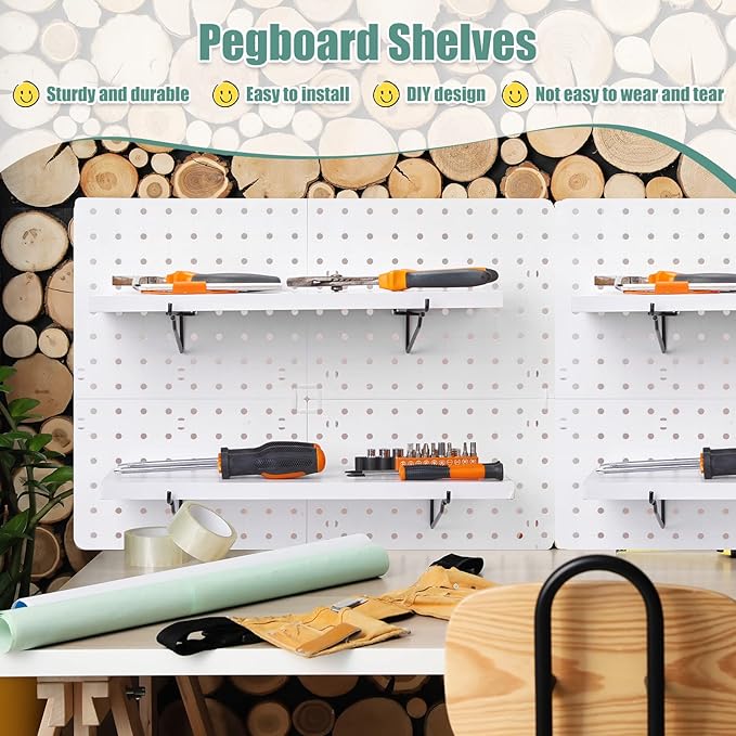 Qunclay 8 Pack Pegboard Shelf Set Wooden Shelves with Metal Brackets Hook Wall Pegboard Shelving Heavy Duty Accessories for C