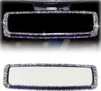ZIMISI Bling Car Rear View Mirror, 10.51 Inch HD Glass Wide Angle Rearview Mirrors, Clip-on Crystal Diamond Panoramic Rear View Mirror Accessories, Bling Car Decorations for Women (Purple)