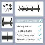 Matte Black Coat Rack Wall Mount – 15 Inch Stainless Steel Hook Rail with 5 Double Coat Hooks – Wall Mounted Entryway Organiz