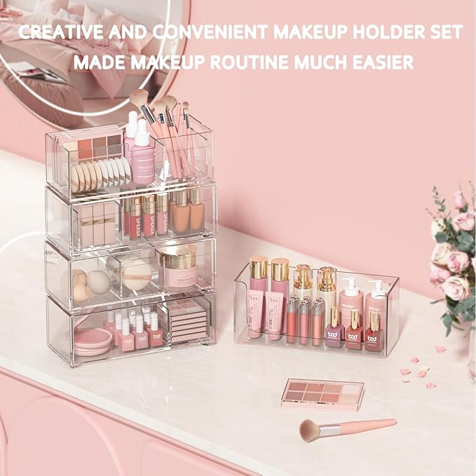 Bathroom Drawer Organizer Stackable Storage Drawers Clear Plastic Storage Bins Medicine Cabinet Organizer Makeup Organizers w
