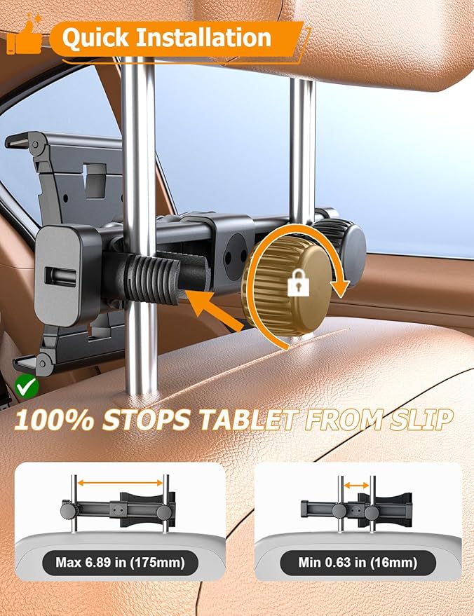OHLPRO Headrest Tablet Holder for Car Back Seat iPad Car Mount with 360° Adjustable Arm, Road Trip Essentials for Kids or Adults Accessories–Fits for 5"-13" Tablets iPad Galaxy Tab Fire HD+ Switch