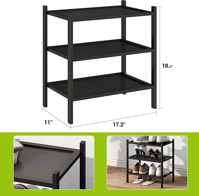 BMOSU 3-Tier Bamboo Small Shoe Rack Premium Stackable Shoe Shelf Storage Organizer for Hallway Closet Living Room Entryway Or