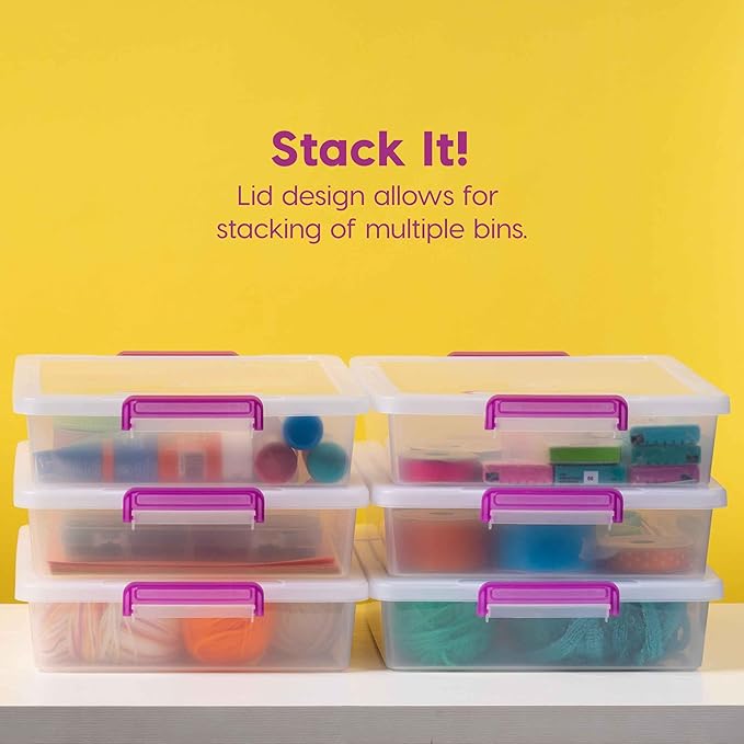IRIS USA 6 Qt. Plastic Craft Storage Container Bins with Lids, 6 Pack, Small Art & Office Supply Organizer Tote, Sensory Bins