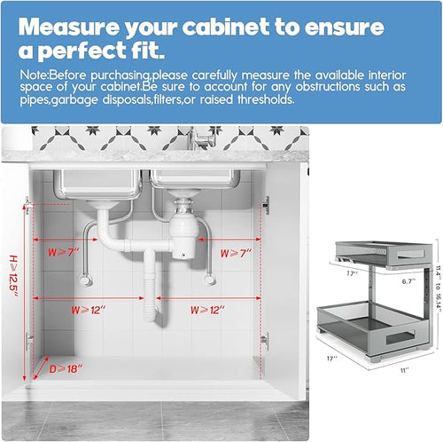 1 Pack 17IN Depth Under Sink Storage Organizer, Large 2-Tier Elegant Mesh Pull Out Shelf for Kitchen and Bathroom Cabinet Org