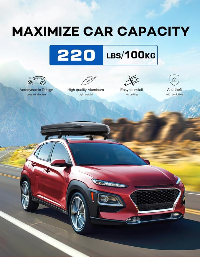 Roof Rack Cross Bars 220lbs Compatible with 2018-2023 Hyundai Kona & Kona N & Kona Electric with Flush Side Rails,Heavy Duty Aluminum Lockable Roof Rails Crossbars Black Rooftop Luggage