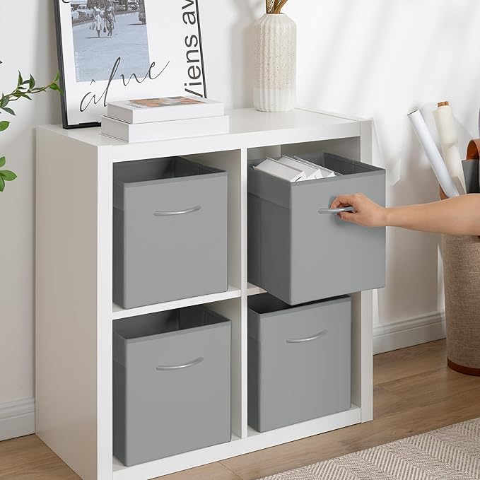 StorageWorks Gray Storage Cubes, 11 Inch Cube Storage Bins with Handle, Cube Storage Organizer Bins for Shelves and Closet, C