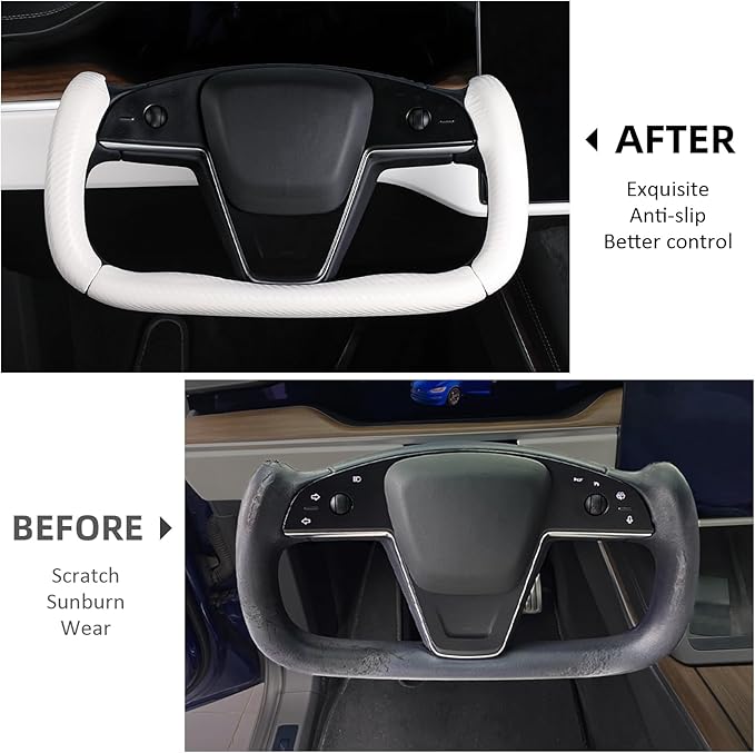 Steering Wheel Cover for Tesla Yoke Steering Wheel Cover Customzied for Tesla Model S 2021-Present/Model X 2021-Present Accessories,Anti-Slip,Comfortable Grip,Breathable,Matte White