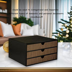 UnionBasic Document Organizer, 3-Drawer File Cabinet Document Storage Box, Office Desktop Filing Organizer, Black with Wood G