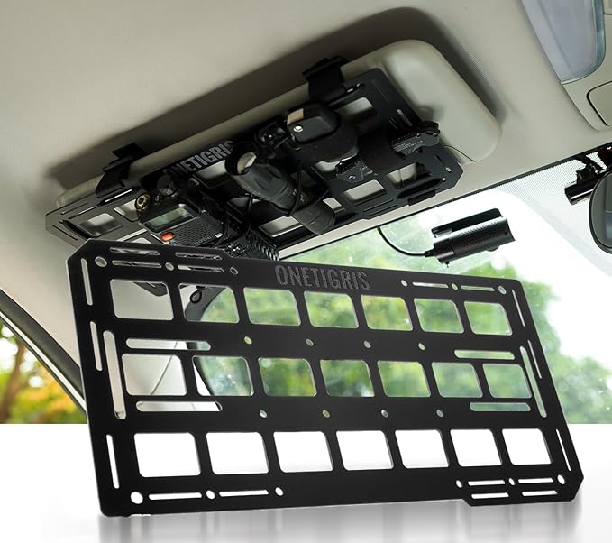 ONETIGRIS Rigid Car Sun Visor Organizer, Fiberglass MOLLE Visor Panel (2 Pack) – Tactical Overhead EDC Storage for Truck, SUV, Jeep & Emergency Gear