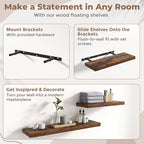 32 Inch Floating Shelves for Wall Set of 2, 8"D Wood Grain Bathroom Shelves with Invisible Brackets, Easy Install Engineered 