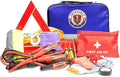 Roadside Car Emergency Kit - First Aid Set, Jumper Cables, Tow Strap, LED Flash Light, Rain Coat, Tire Pressure Gauge, Safety