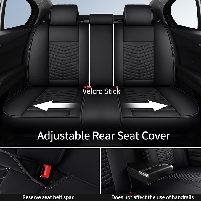 Nappa Leather Car Seat Covers Full Set, Black Car seat Protector 5 Seats, Waterproof Car Seat Cushion, Universal Automotive S
