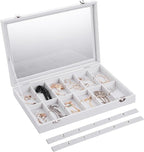 Frebeauty Velvet Jewelry Tray,24 Grid Jewelry Organizer with Clear Lid,Earring Holder Organizer with Clasp,Drawer Insert Ring