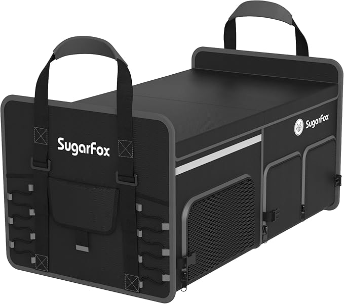 Bold Color Block Trunk Organizer, Foldable with 26L Ice Pack,95L Dedicated Shoe Space, Stylish for SUV/Car (Black, Midsize)