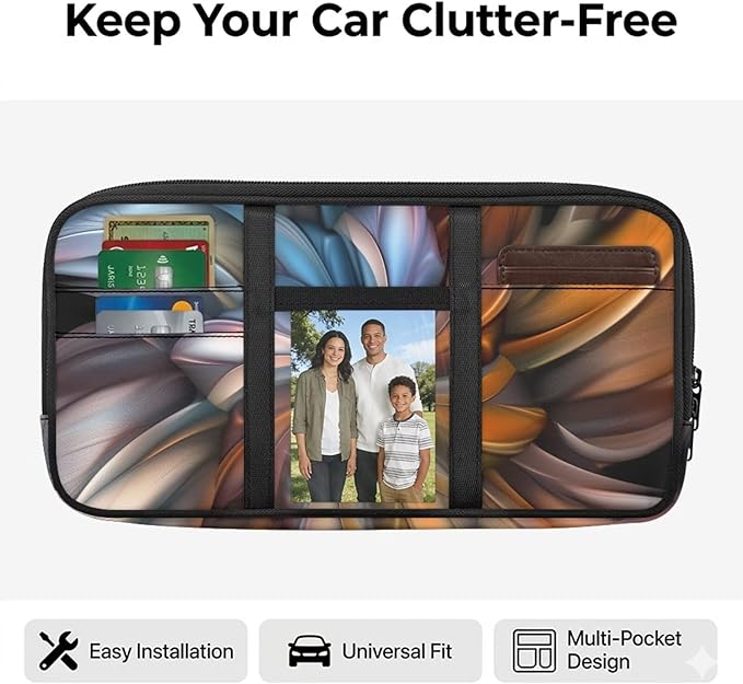 Vintage Floral Car Visor Organizer, Multi-pocket Sunvisor Storage with Document Holder and Visor Card Clip, Fit for Auto Suv & Truck, Trendy Car Accessories Interior for Men Women