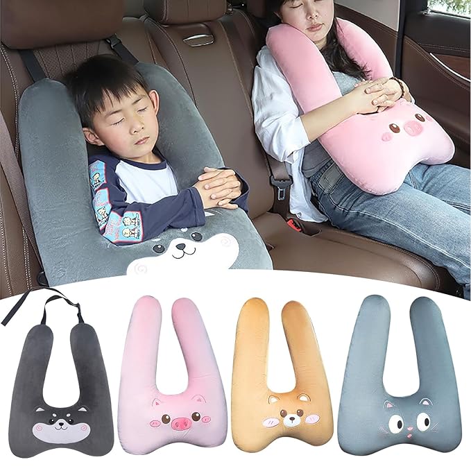 Generic Car Seat Belt Pillow and Adjuster Kit for Kids, Travel Pillow Headrest Neck Support Cushion Seatbelt Cover and Safety Strap Protection Pad for Body Protector Rest (Dino)
