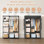 Portable Closets for Hanging Clothes, Wardrobe Closet with Hanging Rod and Clothing Storage Shelves, 8 Side Pockets, Free Sta
