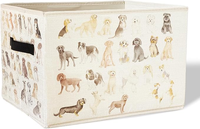 Rectangular Dog Basket,Dogs Toy Bin,Dog Storage Basket Organizer,Cute Dogs Puppy Organizer Collapsible Shelf Basket for Nurse