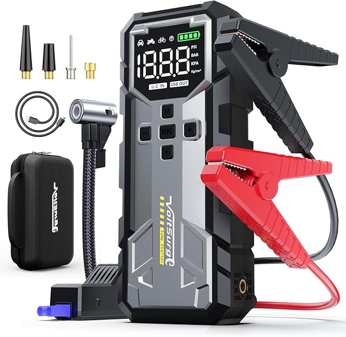 8000A Jump Starter with Air Compressor, 12V Jump Box for Car Battery (All Gas/10.0L Diesel) Portable Jumper Starter Pack