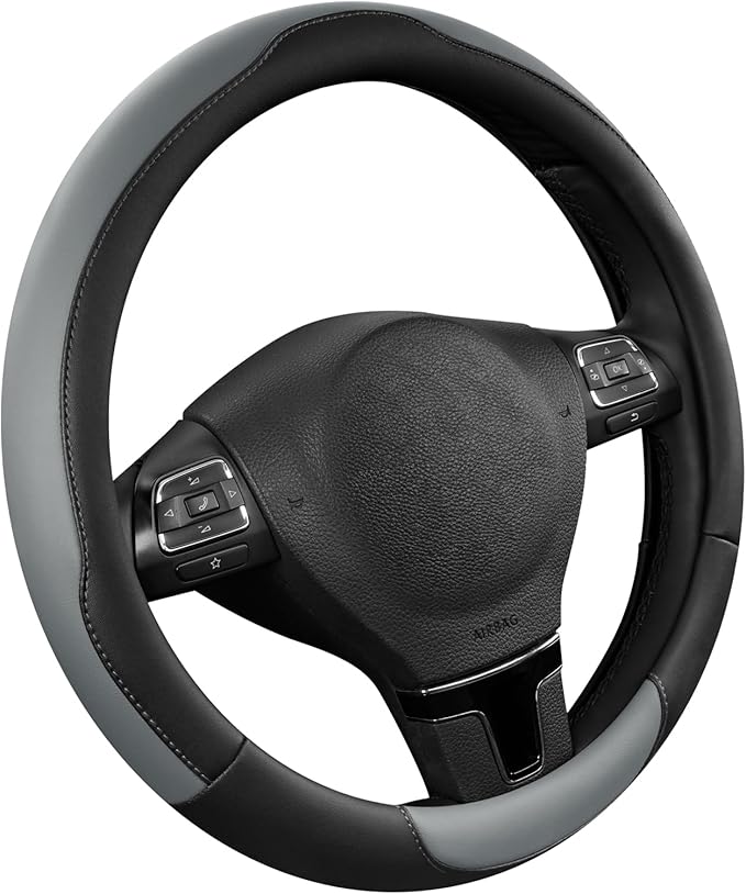 Road Comforts Steering Wheel Cover, Breathable Anti-Slip Leather Steering Wheel Cover, Universal Fit 14.5–15 Inch, Comfortabl
