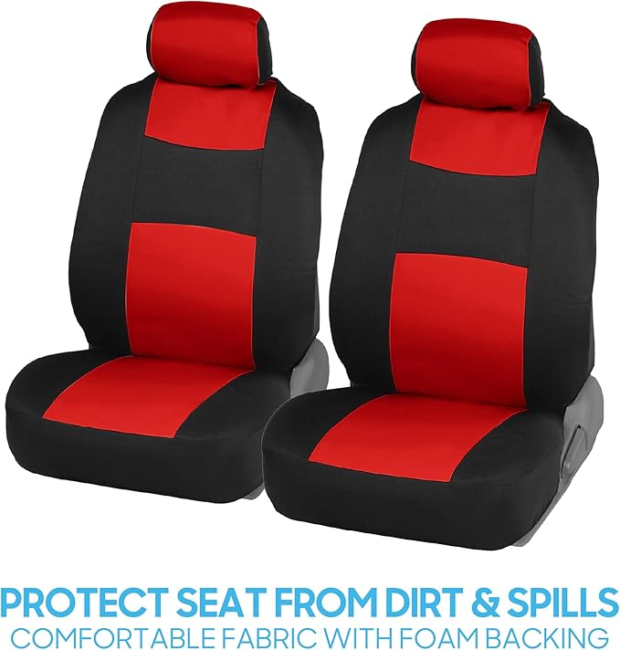 BDK PolyPro Car Seat Covers Full Set in Red on Black – Front and Rear Split Bench Seat Covers for Cars, Easy to Install Car S