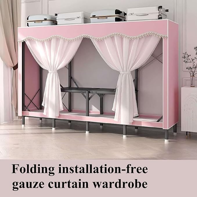 TIST Foldable Wardrobe Steel Storage Wardrobe Portable Wardrobe for Hanging Clothes 110cm/ 160cm/ 215cm Large Wardrobe(Pink,1