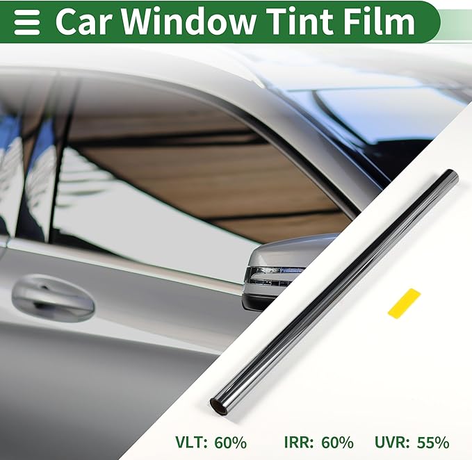 Motoforti Nano Ceramic Car Window Tint Film VLT 60% IRR 60% UVR 55% Silver Tone 14.76 ft x 35.43 Inch Privacy Film 2mil PET 1 Pc
