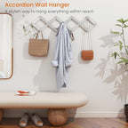 Homode Accordian Wall Hanger, Expandable Coat Rack Wall Mounted, Accordion Style Wood Hat Rack with 13 Peg Hooks for Hanging 