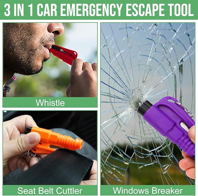 16 Pcs Car Window Breaker Seatbelt Cutter- 3 in 1 Glass Breaker Portable Emergency Escape Tools to All Car Applicable Accesso