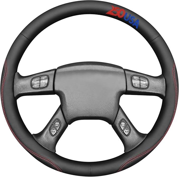 MEWANT USA 250th Anniversary Embroidered Hand Stitch Steering Wheel Cover for Chevy Silverado 1500 2003-2006 1500 Classic 2007 2500HD Classic 3500 Black Artificial Leather Steering Wheel Wrap
