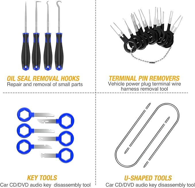 GOOACC 40Pcs Trim Removal Tool,Auto Terminal Removal Key Tool,Auto Clip Pliers Stereo Removal Tools,Car Upholstery Repair Rem
