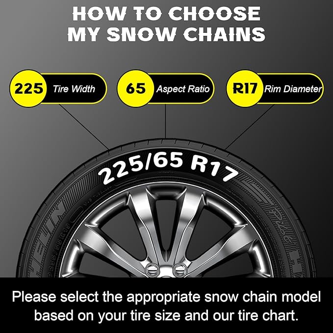 Auto Tightening Snow Chains for Car, SUV & Pickup Trucks – 1-Min Quick Install, Reusable Emergency Tire Chains for Snow & Ice