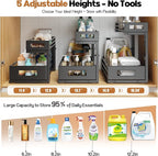 2-Pack Under Sink Organizer and Storage,2-Tier L Shape Pull Out Cabinet Organizer With Round Tube Slide Rails,Hight Adjustabl