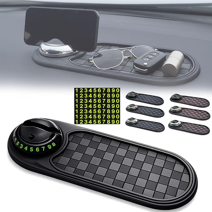 4-in-1 Multi-Functional Support Anti-Slip Pad, 360° Rotating Car Phone Holder Pad with Temporary Parking Number Plate, All-in