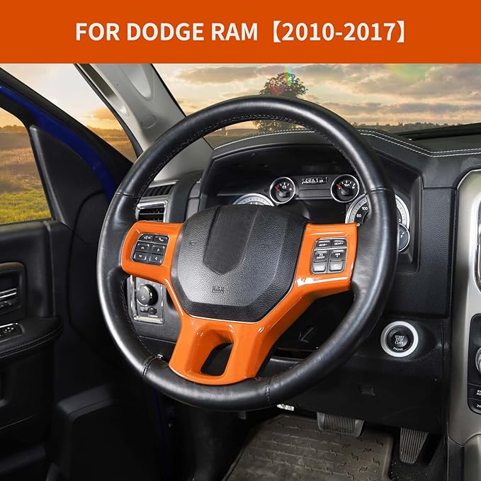 Hoolcar Interior Steering Wheel Cover ABS Trim Compatible with 2010-2017 Dodge RAM Accessories, Orange