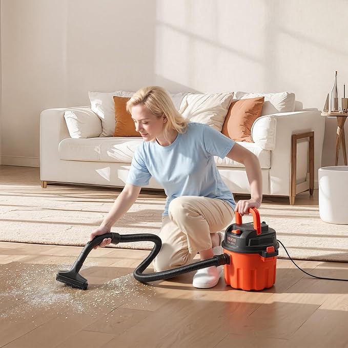 VEVOR Dry Vacuum Cleaner, 2.6 Gallon 2.5 Peak HP Portable Shop Vac with 800W Input Power, Various Nozzles, 1.25in Diameter x 