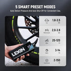 LEXIN P5 Tire Inflator Portable Air Compressor, 150PSI Electric Air Pump for Car Tires, 5000mAh Rechargeable Tire Inflator with Digital Pressure Gauge & Auto Shut-Off for Car, Motorcycle, Bike & Balls