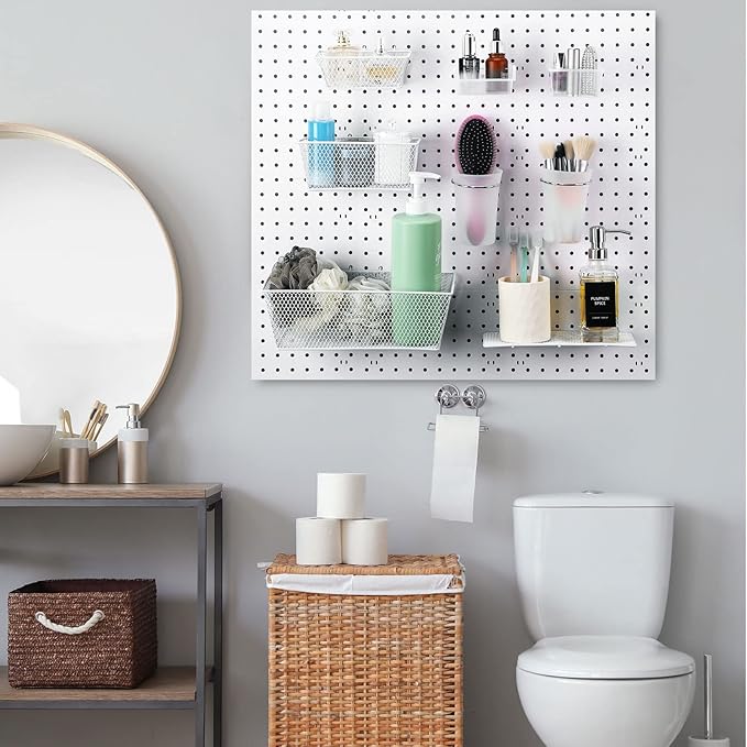 Sieral 30 Pcs Pegboard Organizer Accessories Kit Includes Peg Board Shelving Storage Basket Organizer Bins Hooks Loops Cup wi