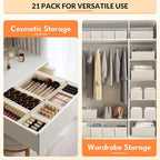 Premium Natural Linen Drawer Organizer Clothes, 21 Pack Dresser Organizer for Baby Clothes, Underwear, Socks, 3 Sizes Foldabl