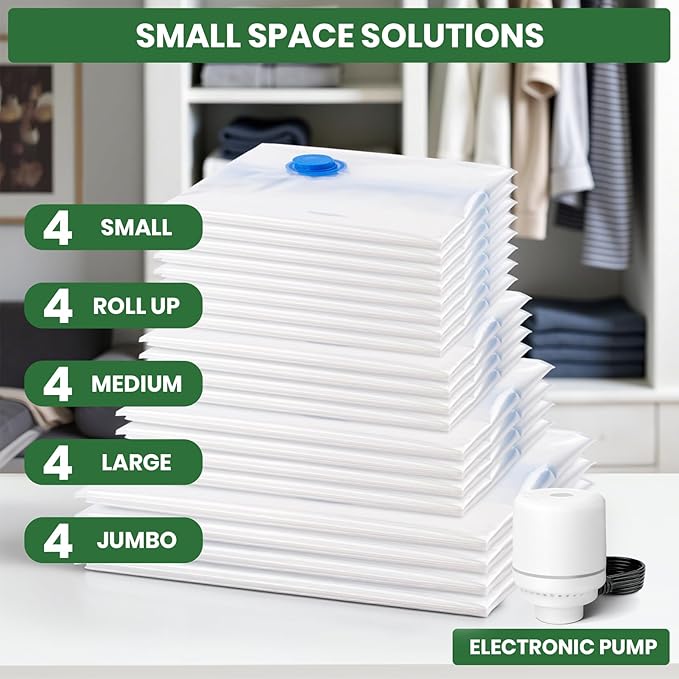 Vacuum Storage Bags,20Pack Vacuum Seal Bags with Electric Air Pump,Vacuumm Seal Bag for Clothing,Travel,Clothes,Comforters,Bl