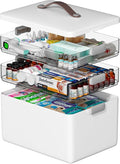Spreezy 3-Tier Medicine Organizer with Clear Compartments, Portable Stackable Storage Box with Handle for Pills, Bandages & E