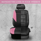 CAR PASS Pink Leather Seat Covers,Girly Quilting Pretty Cute Car Seat Cover with 5mm Composite Sponge Inside,Airbag Compatibl