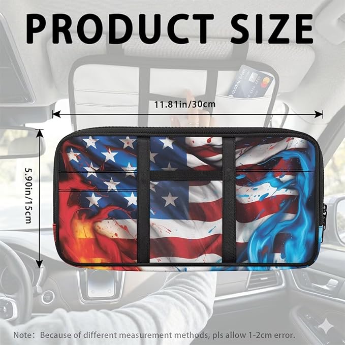 American Flag Car Sun Visor Organizer, Car Sun Visor Storage Pouch with Card Sleeve Pocket 250 Anniversary USA Sunshade Organizer Bag Patriotic Auto Interior Accessories