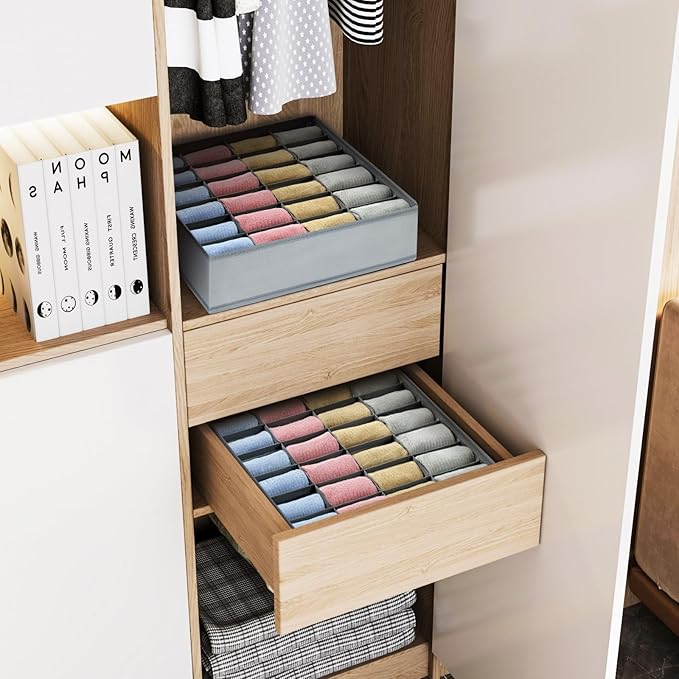 Joyoldelf Sock Drawer Organizer Divider Underwear Organizer 24-cell Fabric Dresser Drawer Organizers Storage Boxes for Socks 