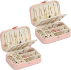 Travel Jewelry Box, PU leather Small Jewelry Organizer For Female Girls, double layer portable mini travel case for storing e