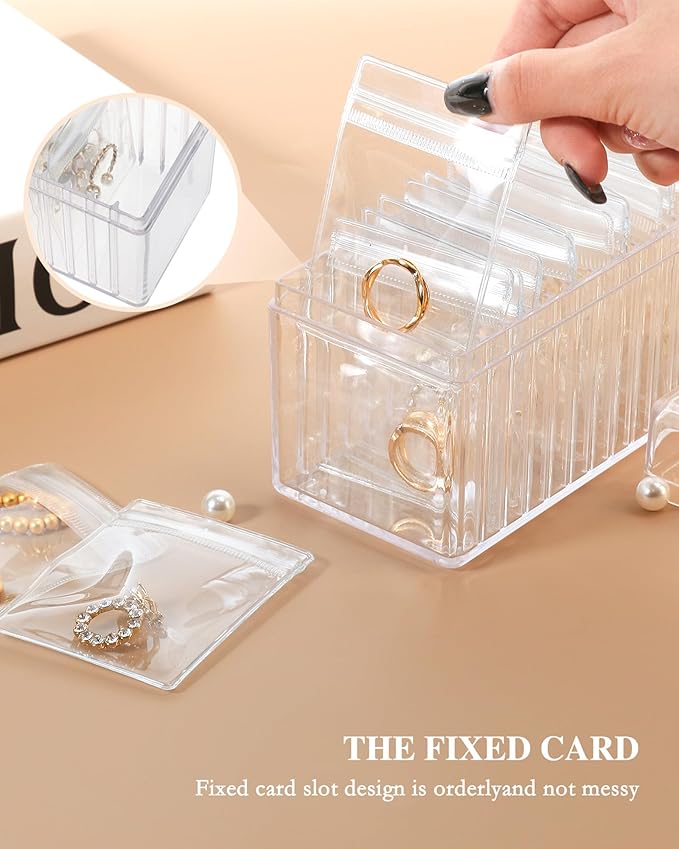 HOMEHIVE Acrylic Jewelry Box Organizer, Clear Jewelry Organizer and Storage with 20 Portable Anti Tarnish Jewelry bags, Trave