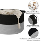 90L Large Blanket Basket, 21.7"x 21.7"x 13.8" Rope Woven Storage Basket with Handles, Laundry Hamper for Toys,Clothes,Pillows