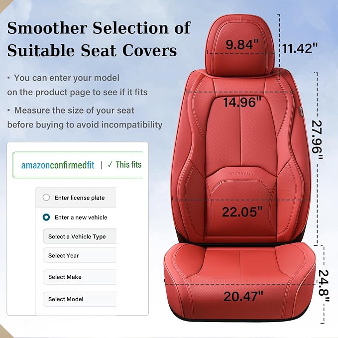 Coverado Car Seat Covers Full Set, Premium Nappa Leather Seat Covers for Car, Waterproof Car Seat Protector with Lumbar Suppo